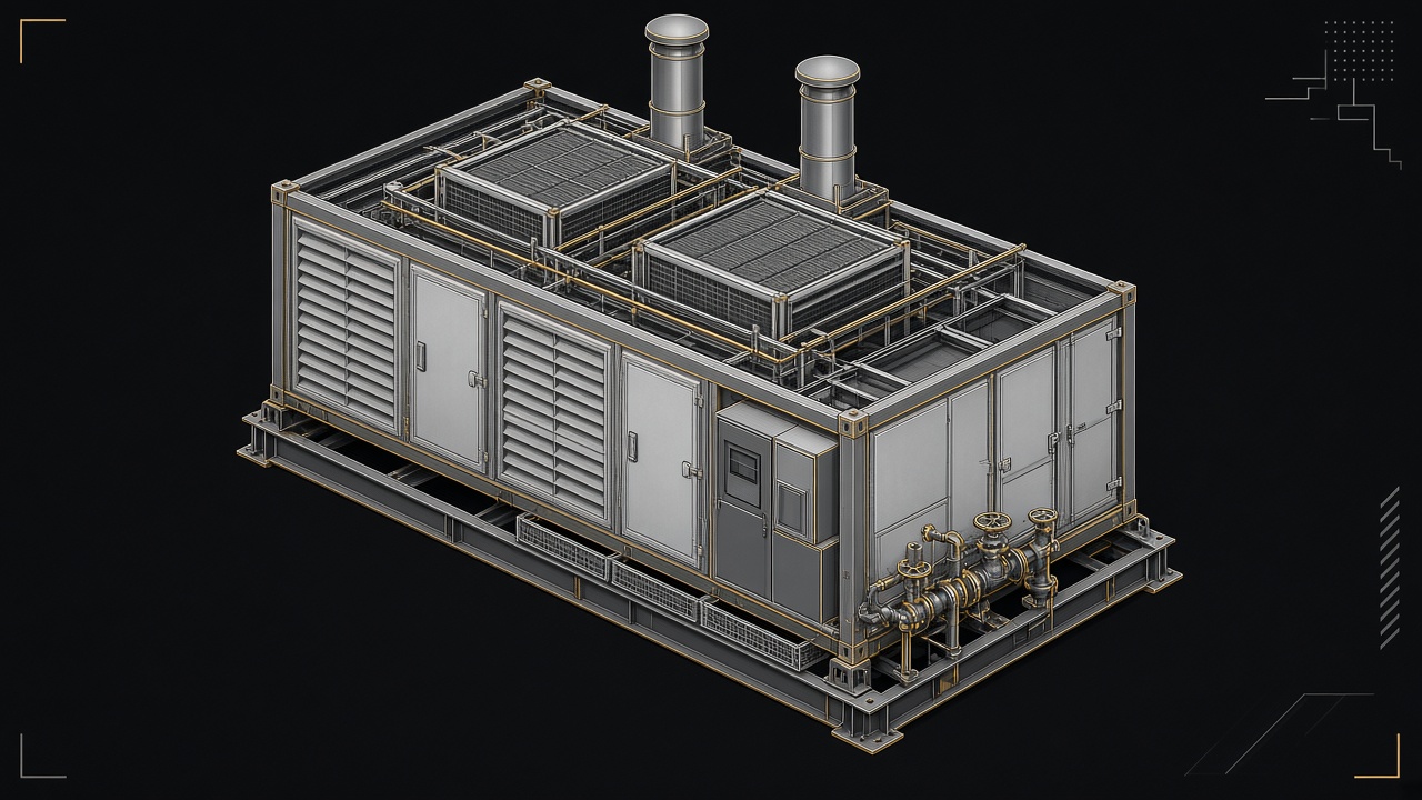 Isometric CAD — containerized recip genset package