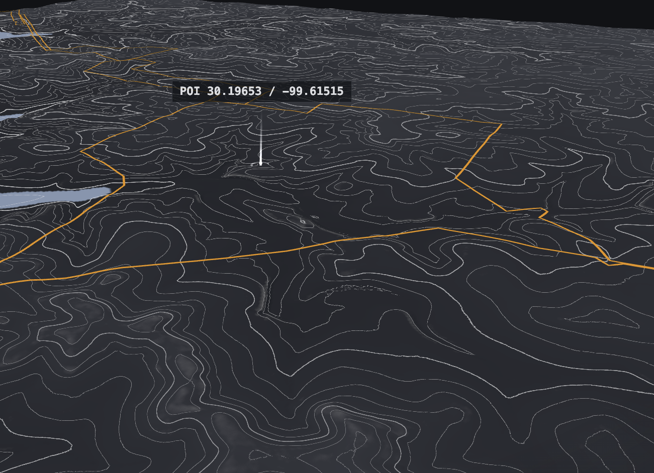 Kilo terrain contours with the site outline and POI marker